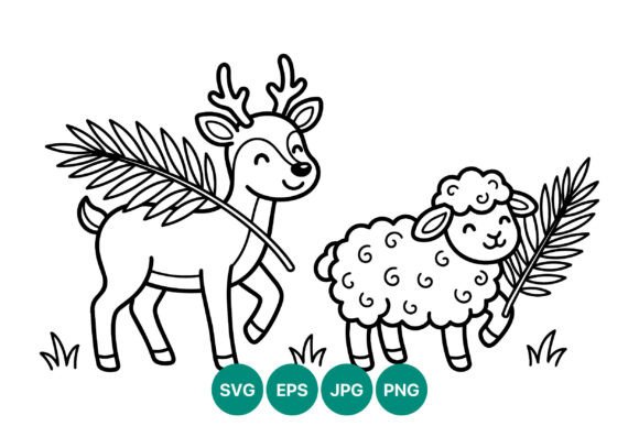 Download Happy Lamb and Deer Holding Palm Leaf - Premium Bundle