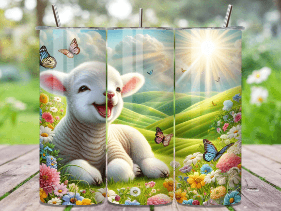 Download Happy Lamb Butterfly Flowers Tumbler - Premium Bundle