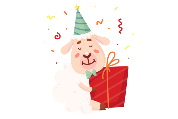 Download Happy Lamb with Birthday Gift. Cute Holi - Premium Resources